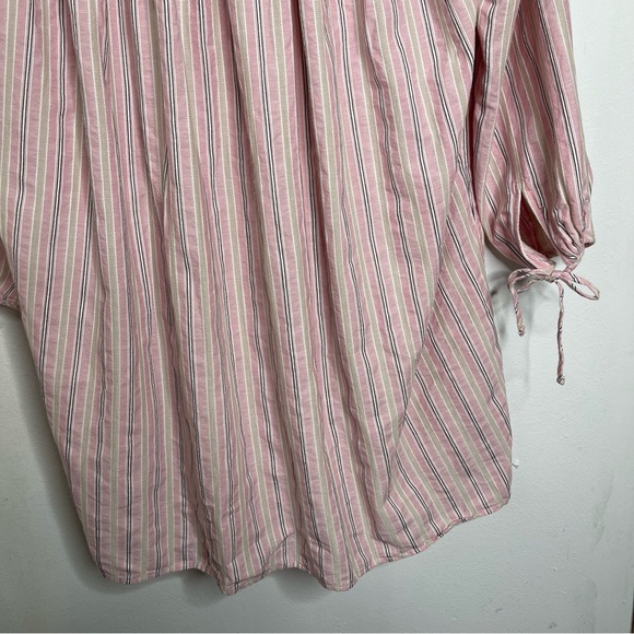 J.Crew Pink Striped Bow Tie Long Sleeve Cotton Poplin Dress M-L Cottage Vintage - Picture 13 of 16